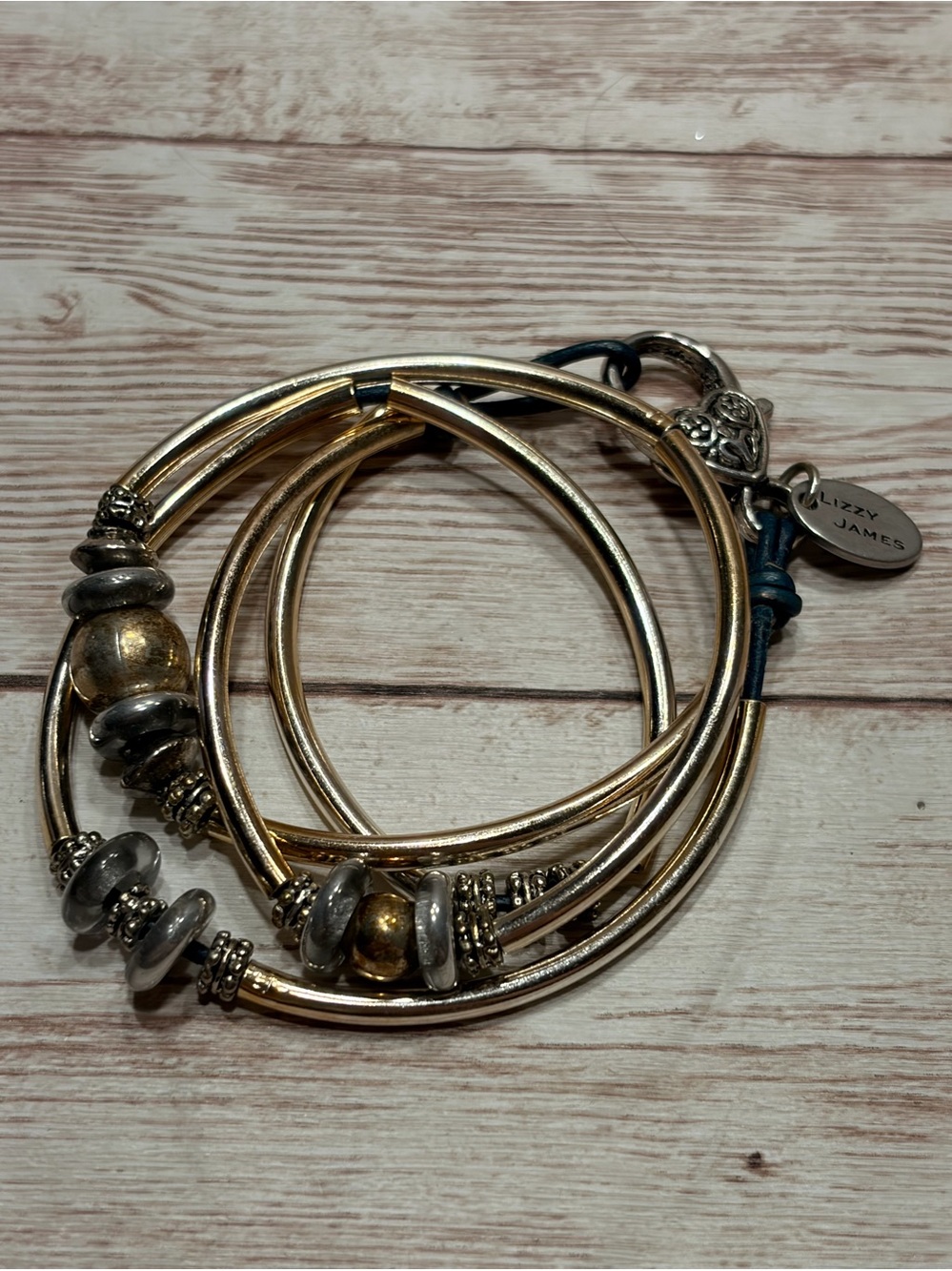 Lizzy James Mixed Metal Wrap Bracelet Necklace with Bead Accents black leather